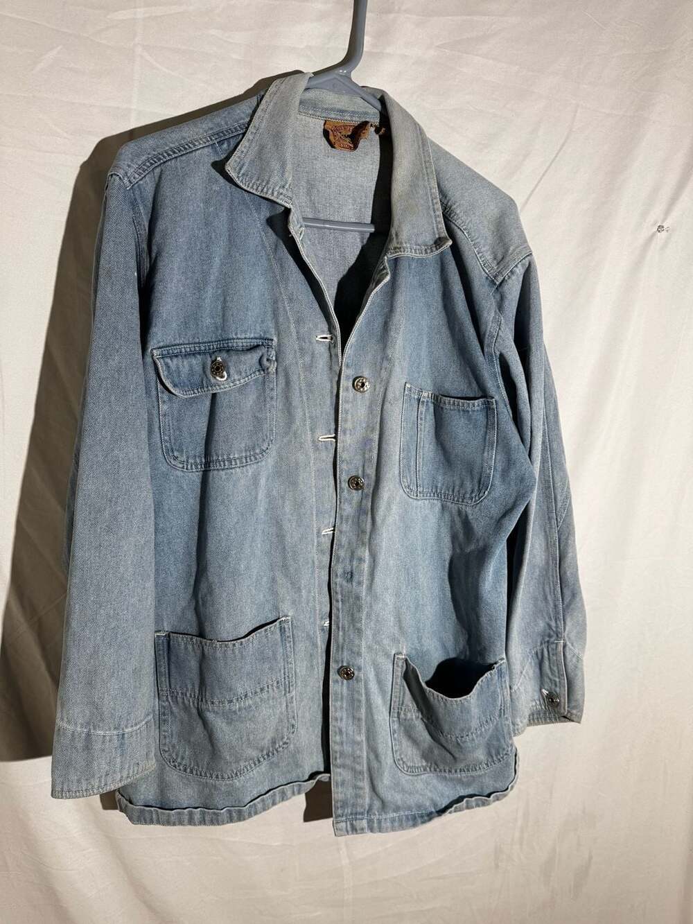 Ignite Mens Jacket Denim Chore Coat Cotton Pockets Light Blue Large
